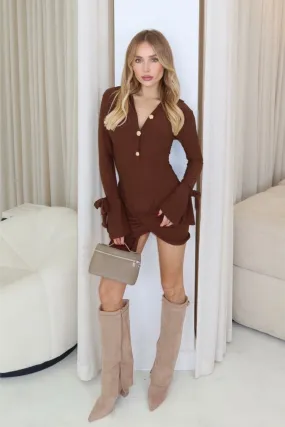 Bella chocolate wrap front mini dress