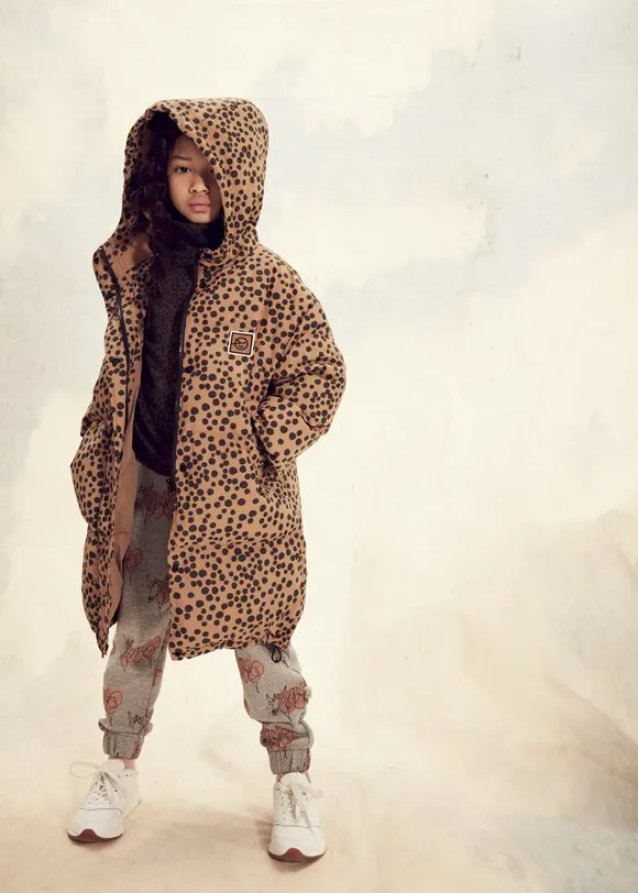 Coat Long Down Animaux Tan Black