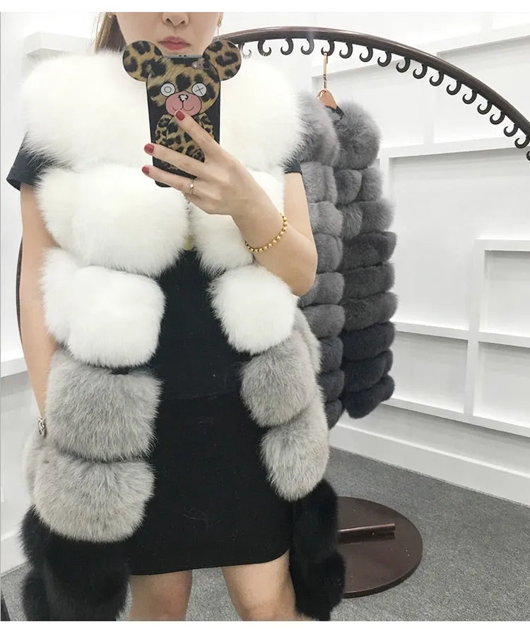 Faux Fur Vest Coat Winter Sleeveless Jacket Fox Fur Patchwork