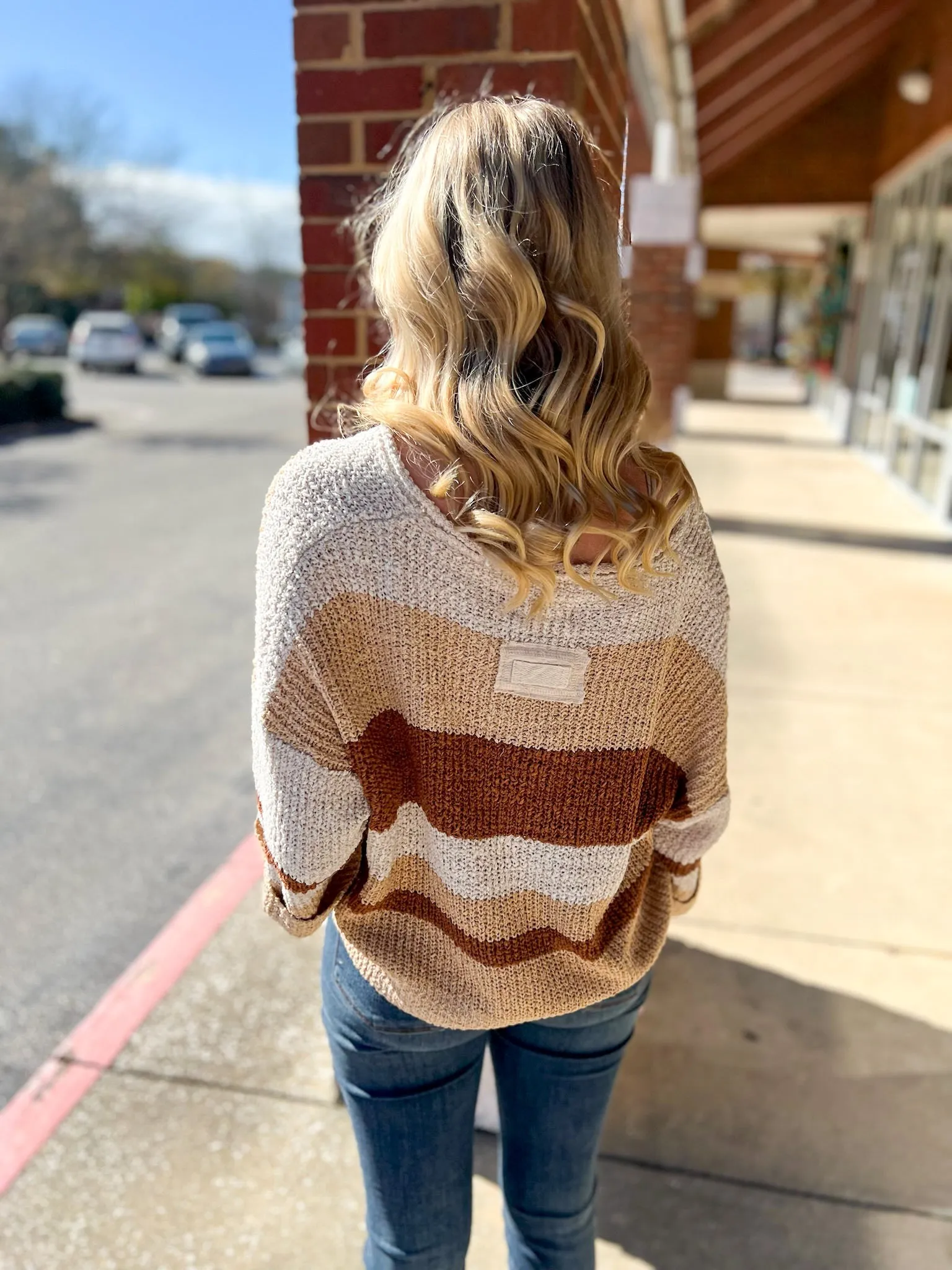 Feels Like Home Cocoa Striped Loose Fit Sweater