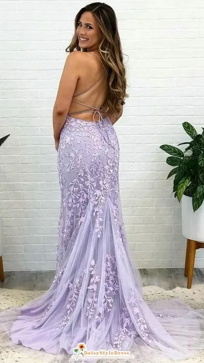 Fit & Flare Lavender Prom Dress With Criss Cross Back Style