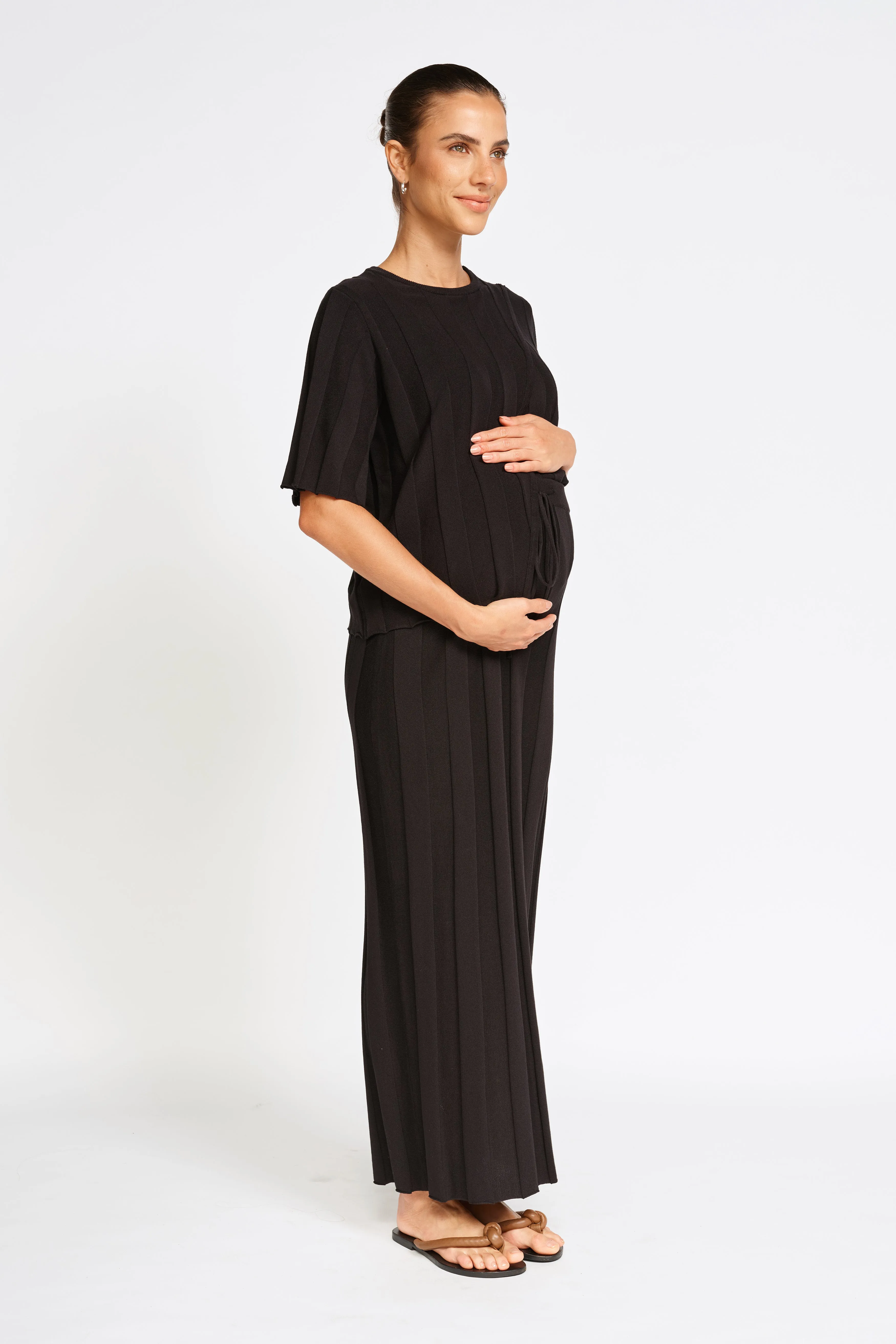 Lulu Wrap Knit Tee - Black