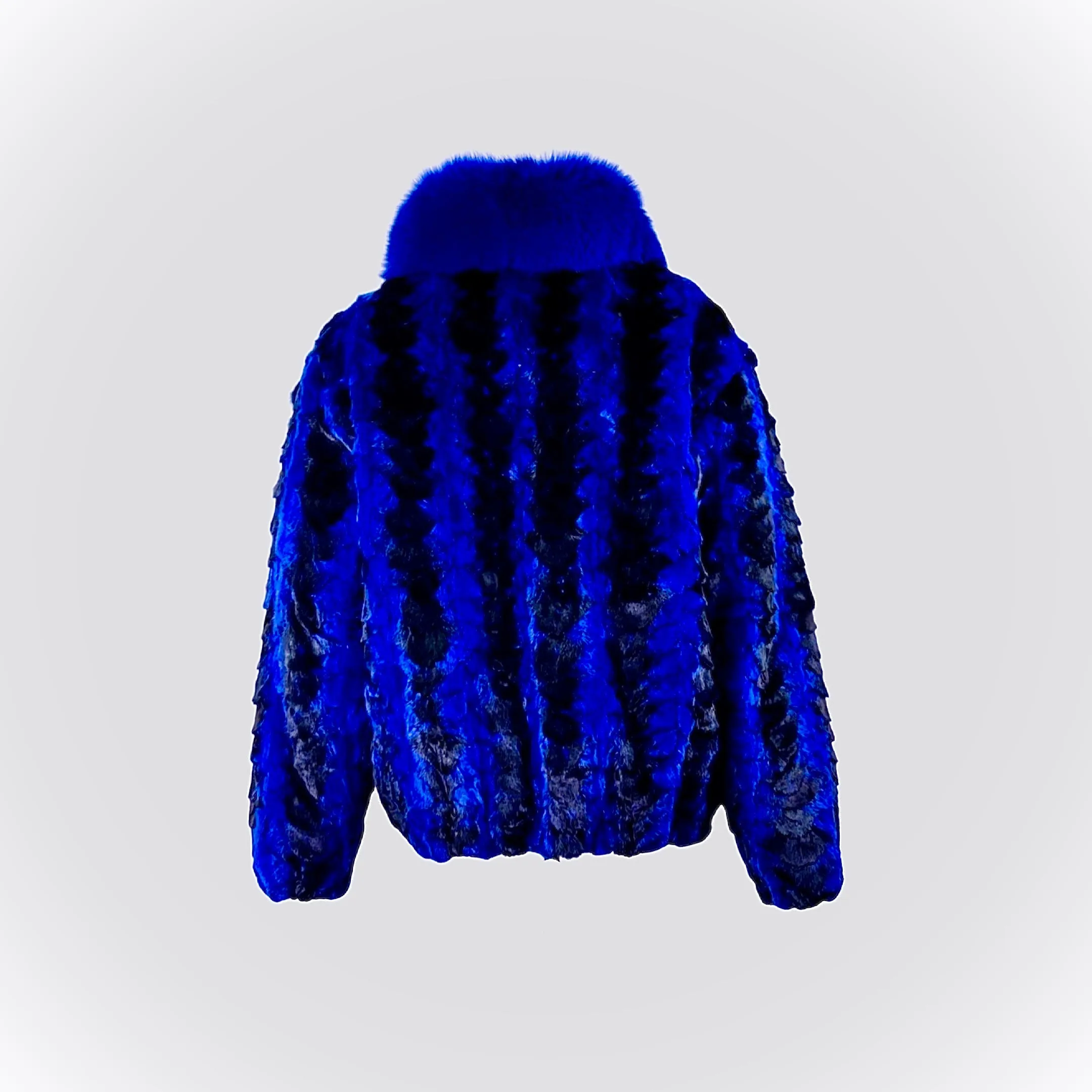 Men's Mink Section Royal Blue / Black Bomber Jacket with Fox Collar Style #7361