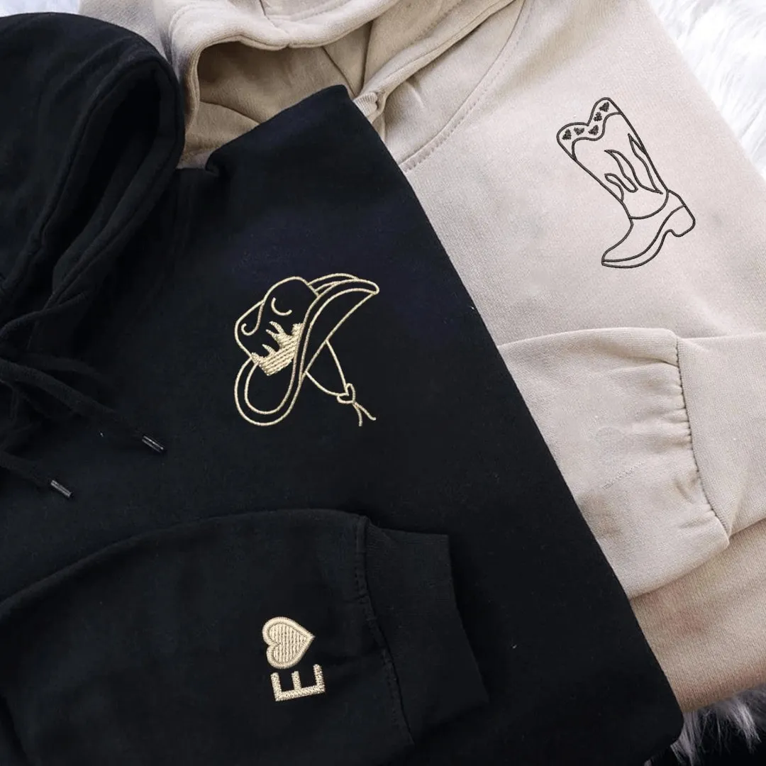 "Boots & Hat" Couple Matching Hoodies - Custom Embroidered Sweatshirts For Couples