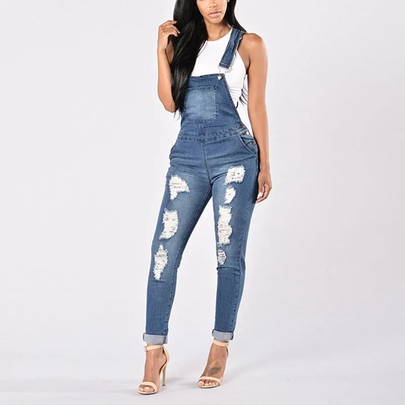 Ripped Hole Denim Overall Jumpsuit