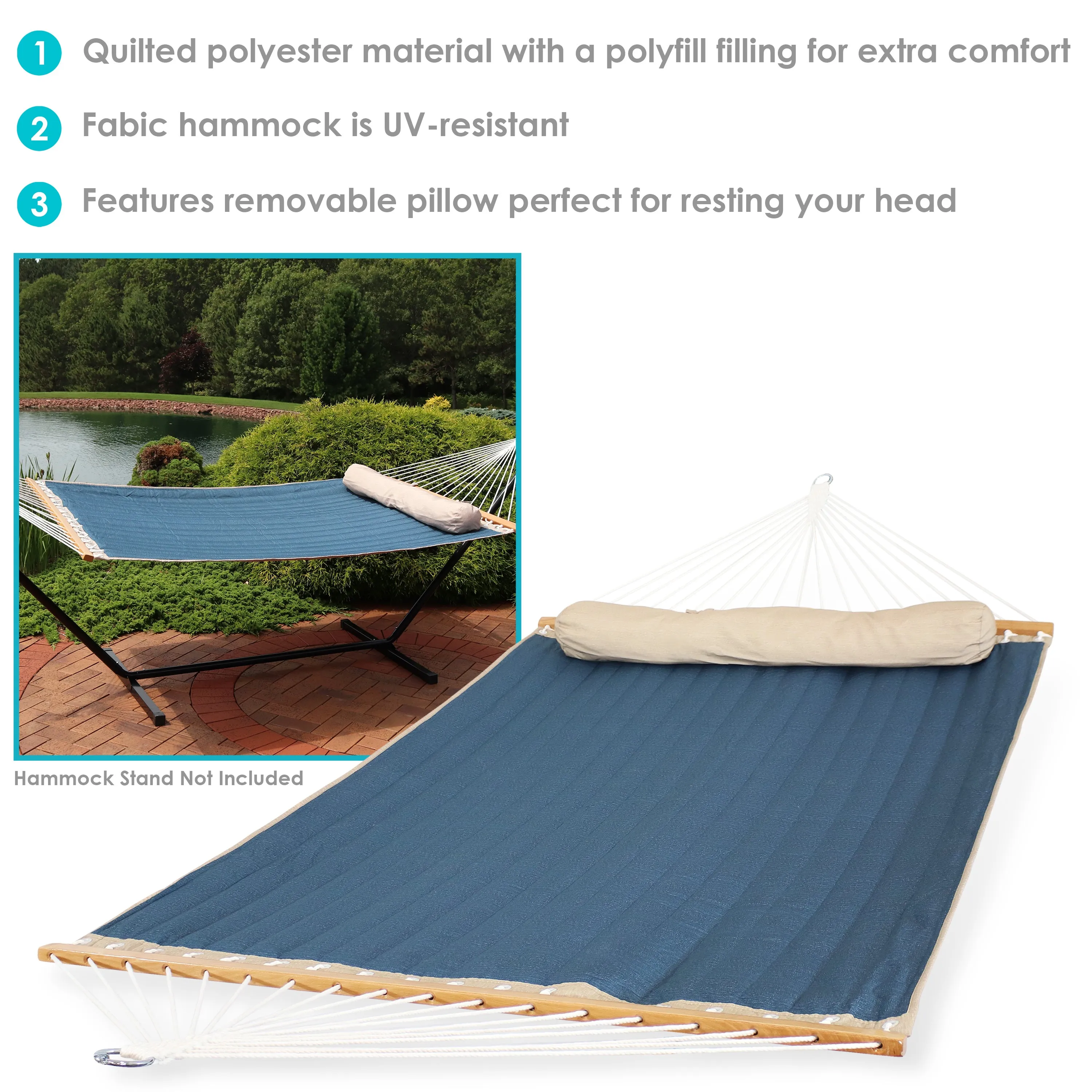 Sunnydaze 2-Person Quilted Hammock with Bolster Pillow