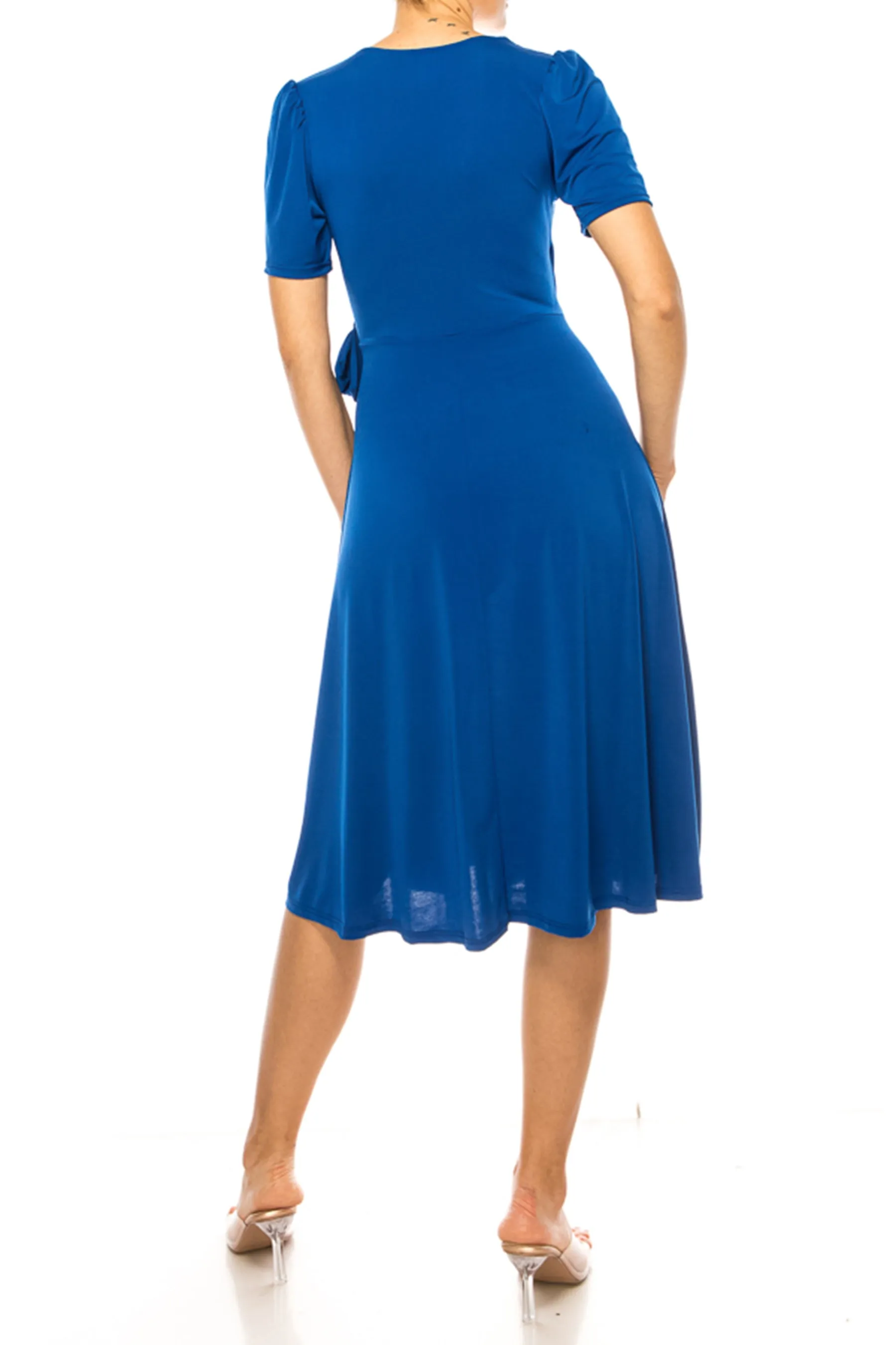 Women's Stylish Solid Faux Wrap Dress with Deep V-Neck