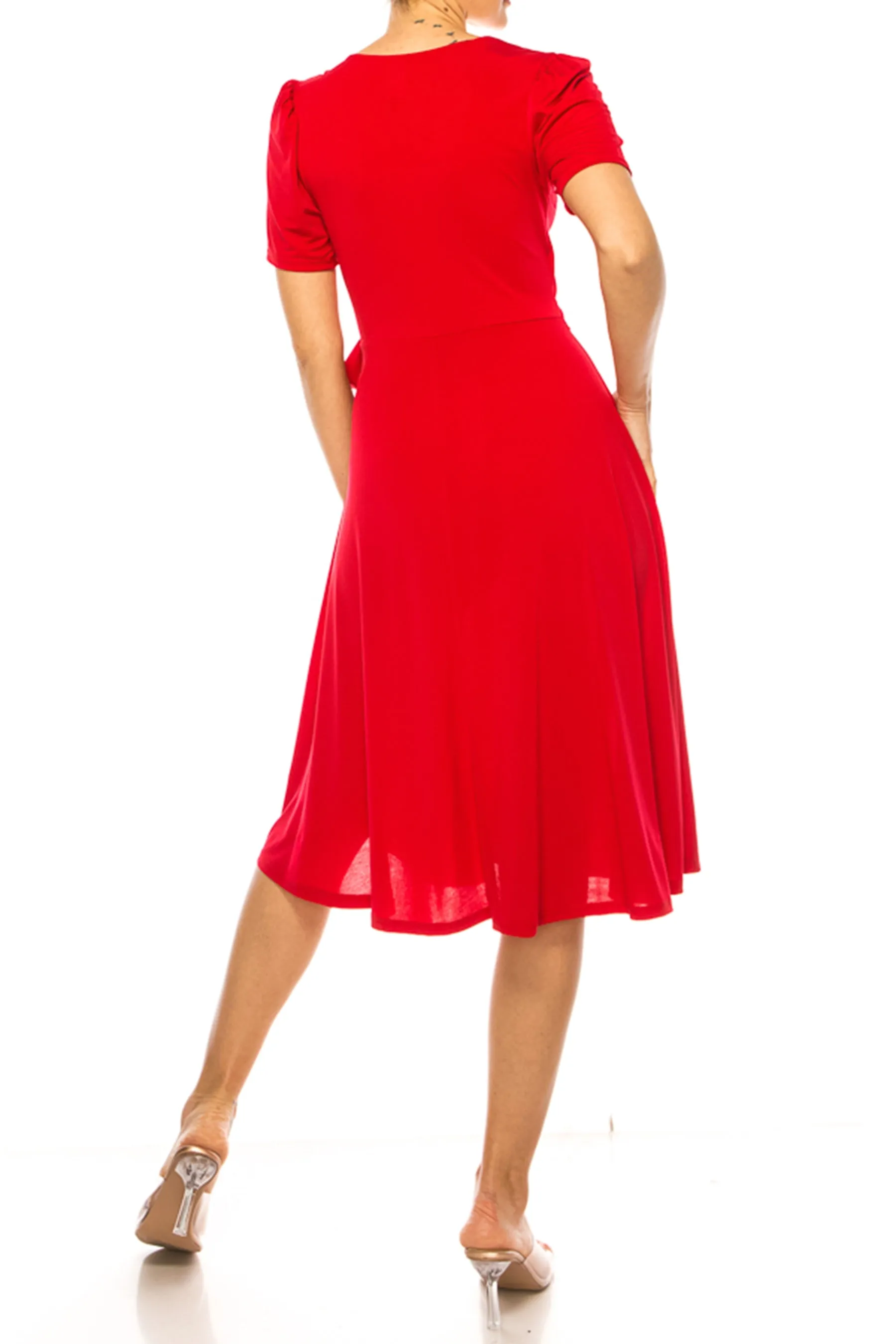 Women's Stylish Solid Faux Wrap Dress with Deep V-Neck
